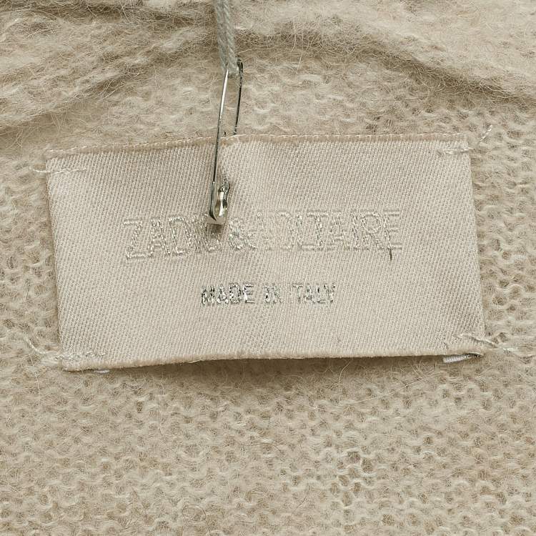 Pre Owned Zadig & Voltaire Beige Wool Blend Knit Ripped Style Long Cardigan M/L