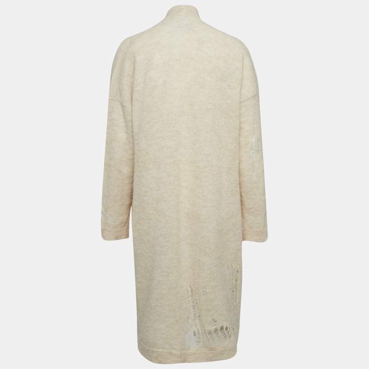 Pre Owned Zadig & Voltaire Beige Wool Blend Knit Ripped Style Long Cardigan M/L