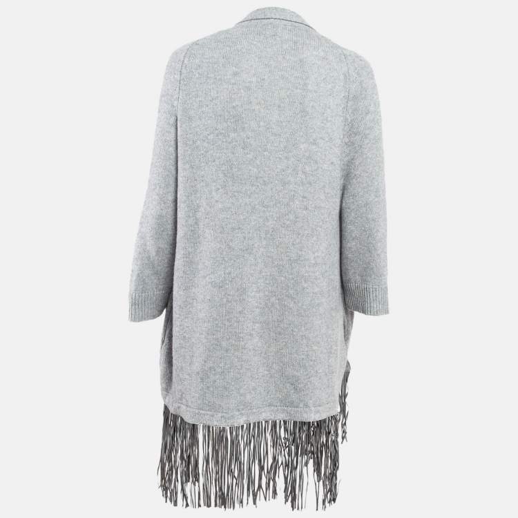 Pre Owned Zadig & Voltaire Delux Grey Cashmere Knit Open Front Fringed Cardigan XS/S