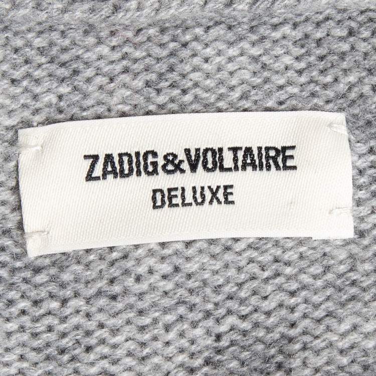 Pre Owned Zadig & Voltaire Delux Grey Cashmere Knit Open Front Fringed Cardigan XS/S