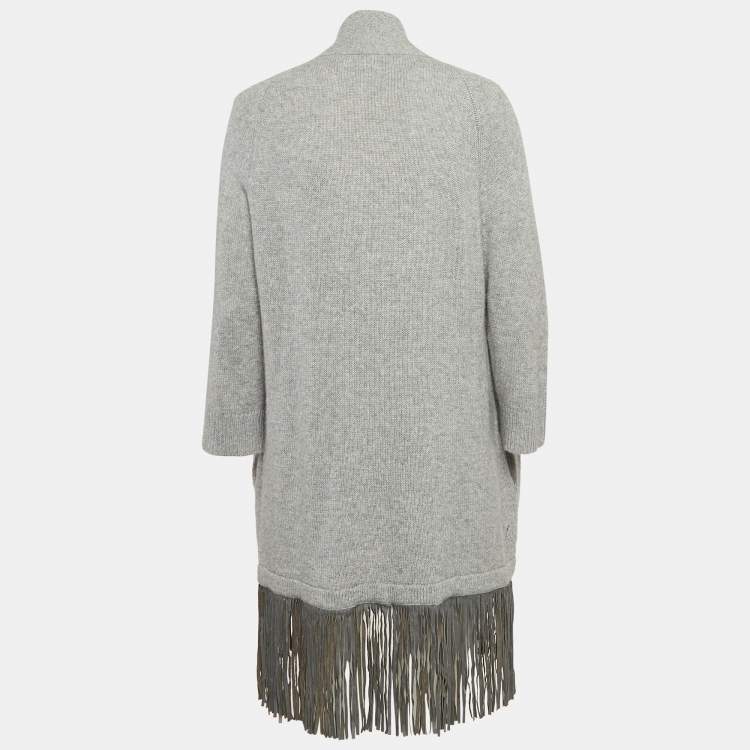 Pre Owned Zadig & Voltaire Delux Grey Cashmere Knit Open Front Fringed Cardigan XS/S
