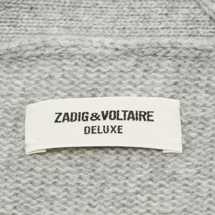 Pre Owned Zadig & Voltaire Delux Grey Cashmere Knit Open Front Fringed Cardigan XS/S