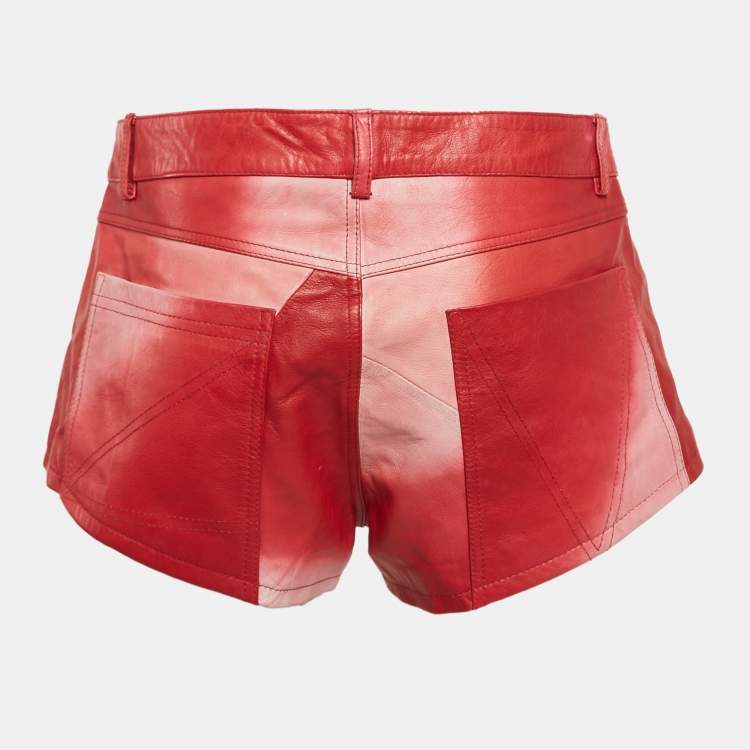Pre Owned Zadig & Voltaire Red Leather Saya Patch Shorts M