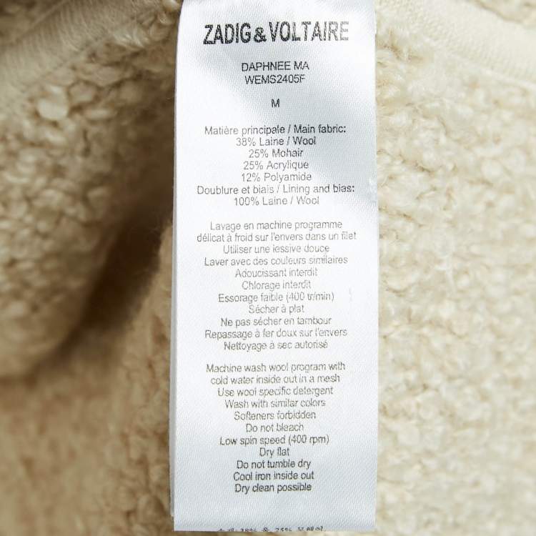 Pre Owned Zadig & Voltaire Cream Boucle Open Front Daphnee Cardigan M