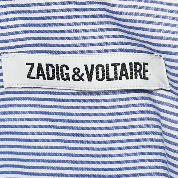 Pre Owned Zadig & Voltaire Blue Stripe Cotton Button Front Shirt L