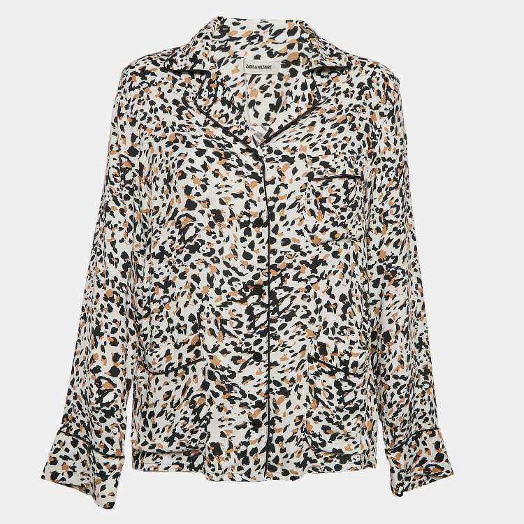 Pre Owned Zadig & Voltaire Brown Leopard Print Crepe Tradi Shirt S