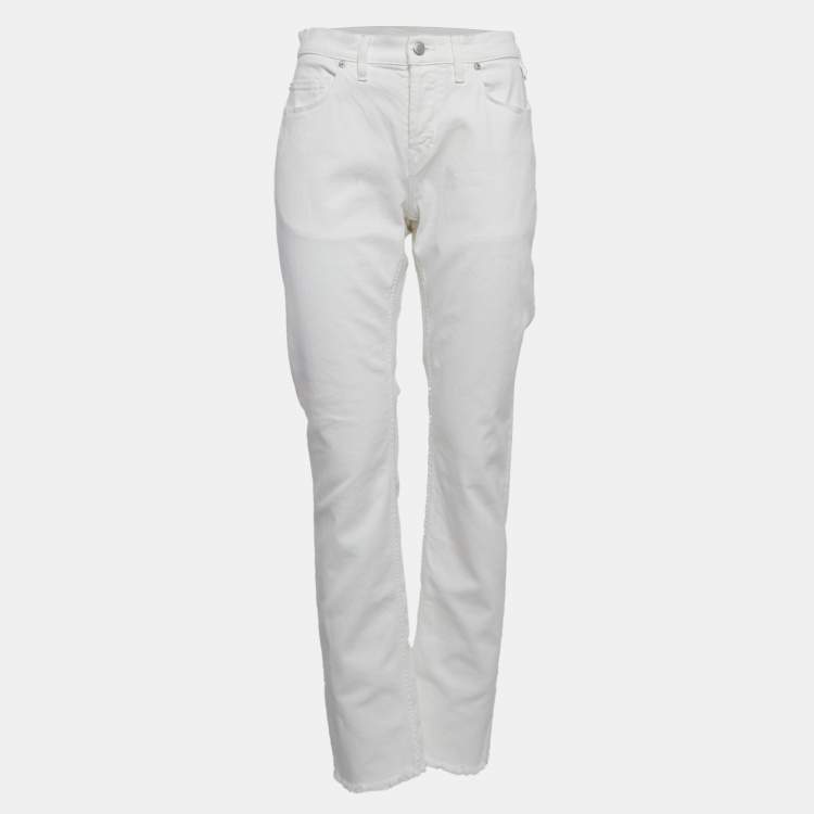 مملوكة مسبقًا Zadig & Voltaire White Denim Frayed Hem David Jeans L Waist 31"
