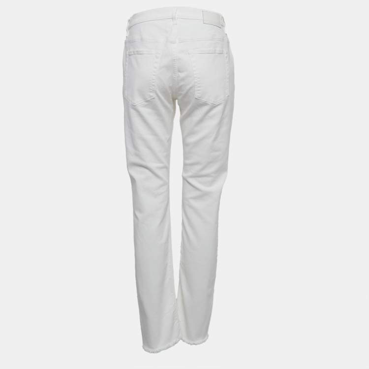 مملوكة مسبقًا Zadig & Voltaire White Denim Frayed Hem David Jeans L Waist 31"
