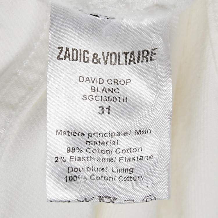 مملوكة مسبقًا Zadig & Voltaire White Denim Frayed Hem David Jeans L Waist 31"