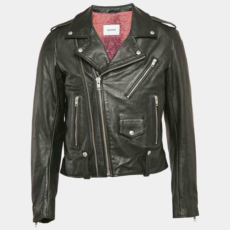 Pre Owned Zadig & Voltaire Black Leather Zip Detail Louis Jacket XL