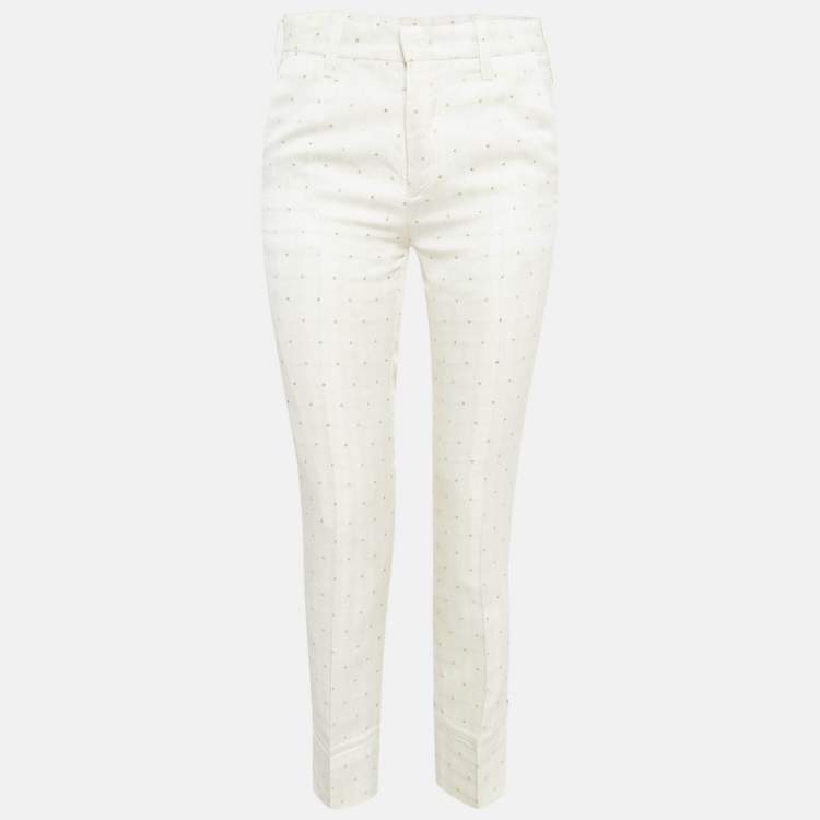 Pre Owned Zadig & Voltaire Off White Star Pist Jacquard Straight Leg Trousers M
