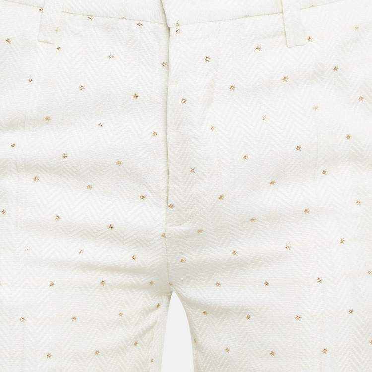 Pre Owned Zadig & Voltaire Off White Star Pist Jacquard Straight Leg Trousers M