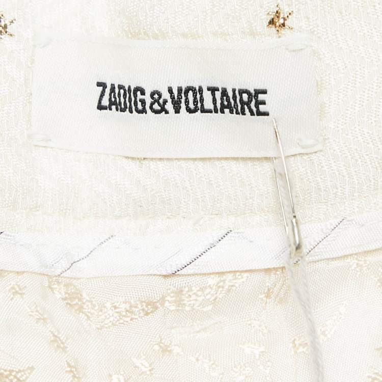 Pre Owned Zadig & Voltaire Off White Star Pist Jacquard Straight Leg Trousers M