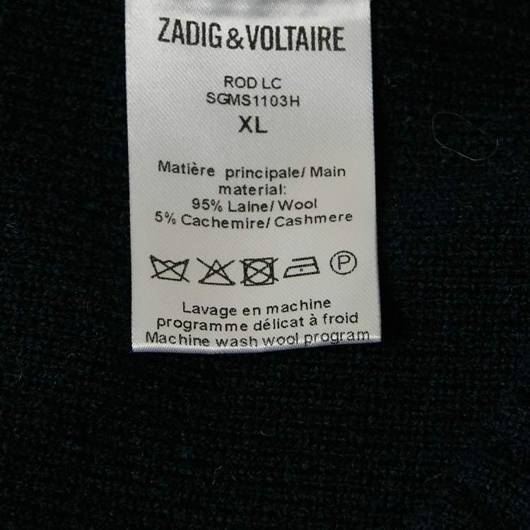 Pre Owned Zadig & Voltaire Grey/Navy Blue Wool Round Neck Rod Jumper XL