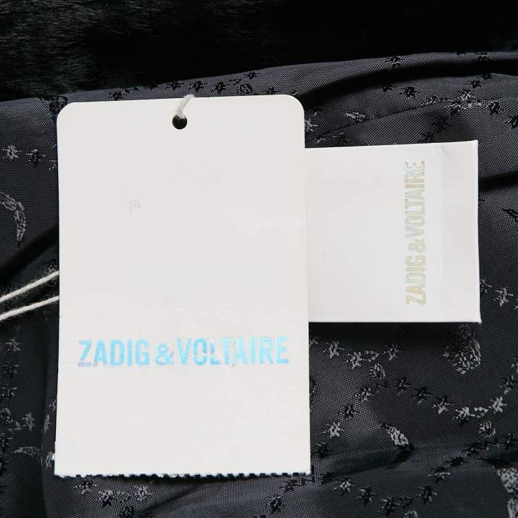 Pre Owned Zadig & Voltaire Black/White Patterned Wool Fur Trim Collar Marquis Coat M