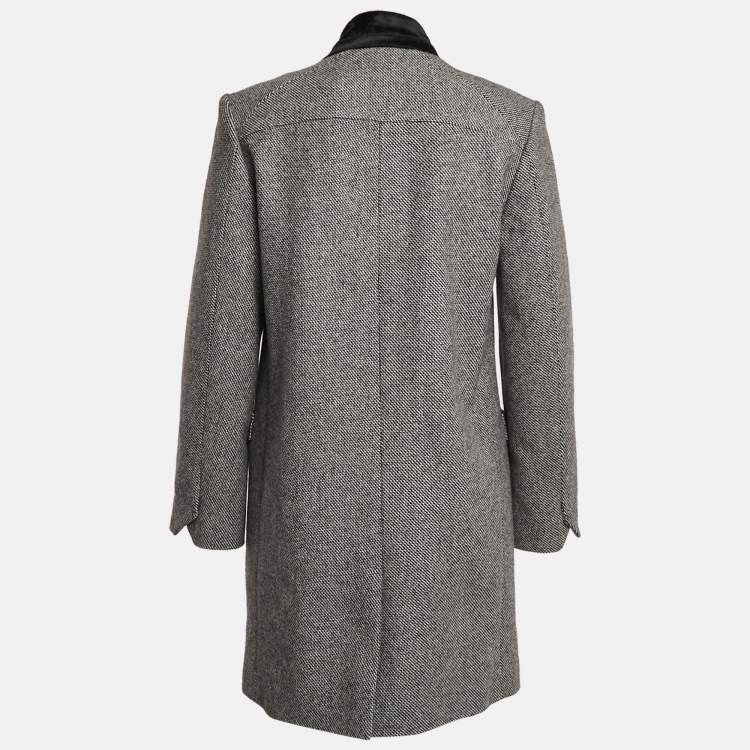Pre Owned Zadig & Voltaire Black/White Patterned Wool Fur Trim Collar Marquis Coat M
