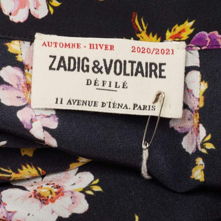 Pre Owned Zadig & Voltaire Black Floral Print Silk Pleated Button Front Maxi Dress S