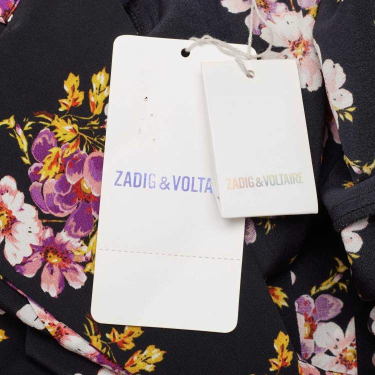 Pre Owned Zadig & Voltaire Black Floral Print Silk Pleated Button Front Maxi Dress S
