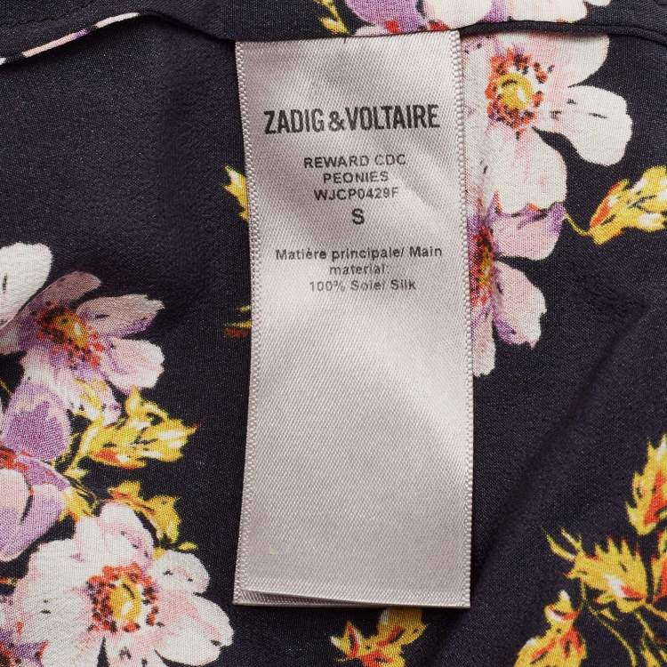 Pre Owned Zadig & Voltaire Black Floral Print Silk Pleated Button Front Maxi Dress S