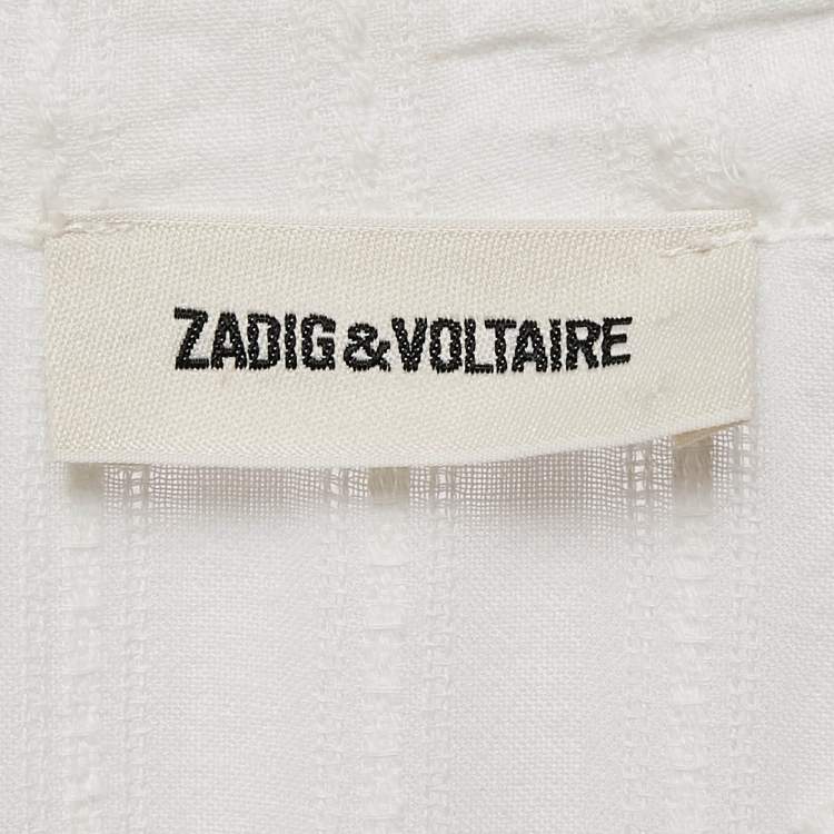 Pre Owned Zadig & Voltaire White Stripe Cotton Asymmetric Ranil Dress S