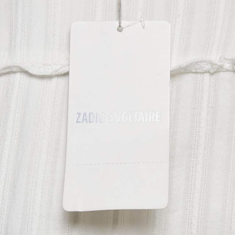 Pre Owned Zadig & Voltaire White Stripe Cotton Asymmetric Ranil Dress S
