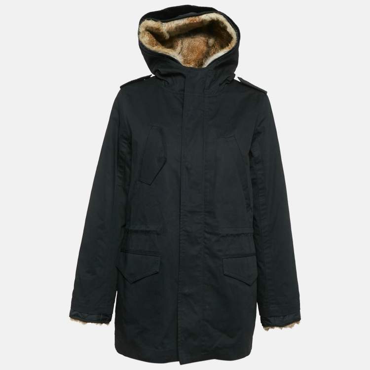 Pre Owned Zadig & Voltaire Black Cotton and Fur Hooded Kinian Deluxe  Jacket S