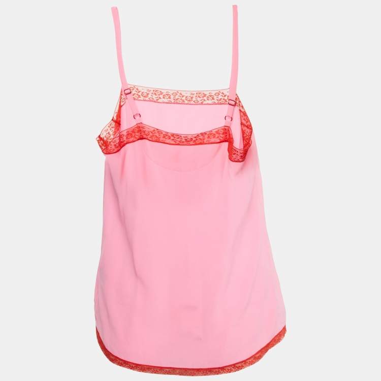 Pre Owned Zadig & Voltaire Pink Lace Trim Silk Camisole Top XS