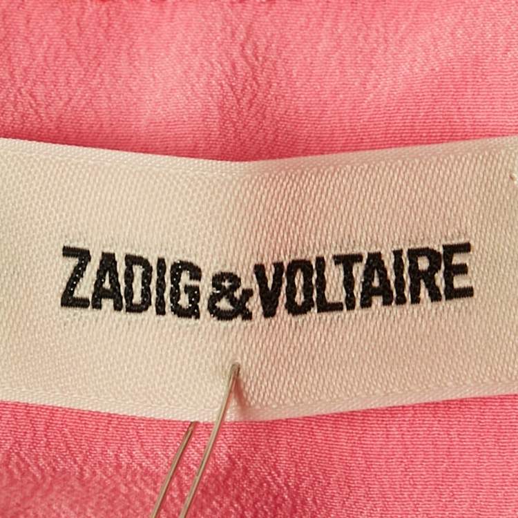 Pre Owned Zadig & Voltaire Pink Lace Trim Silk Camisole Top XS