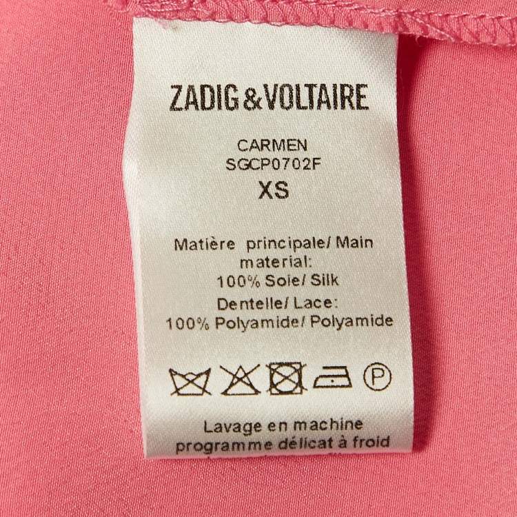 Pre Owned Zadig & Voltaire Pink Lace Trim Silk Camisole Top XS
