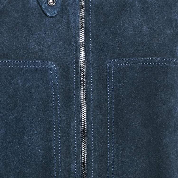 Pre Owned Zadig & Voltaire Blue Suede Zip Front Leonna Jacket M
