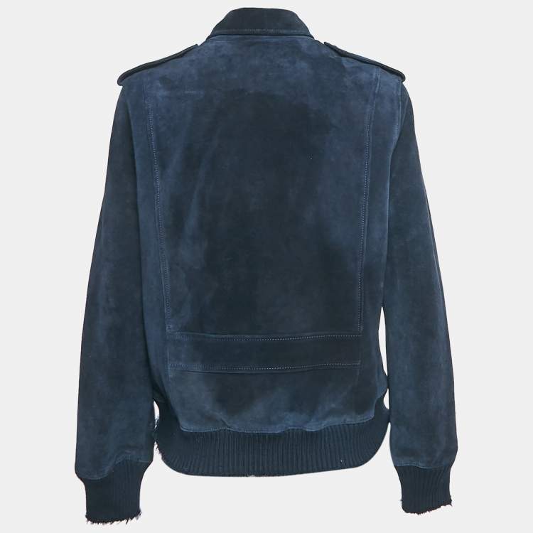 Pre Owned Zadig & Voltaire Blue Suede Zip Front Leonna Jacket M