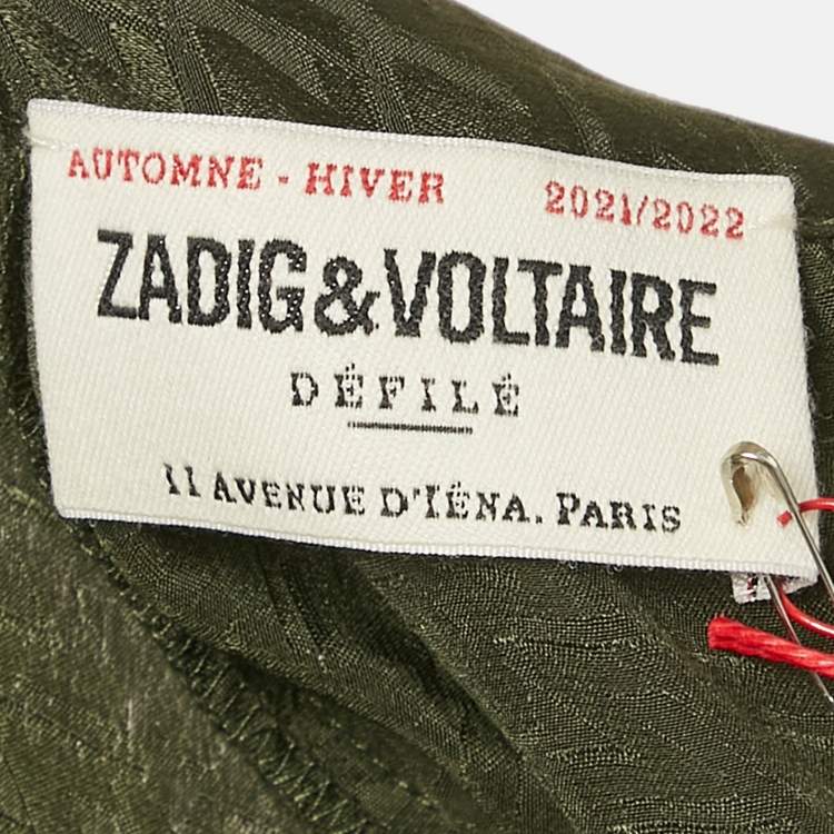Pre Owned Zadig & Voltaire Green Logo Jacquard Silk Asymmetric Tie-Up Detail Midi Dress M