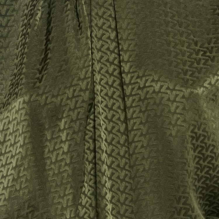 Pre Owned Zadig & Voltaire Green Logo Jacquard Silk Asymmetric Tie-Up Detail Midi Dress M