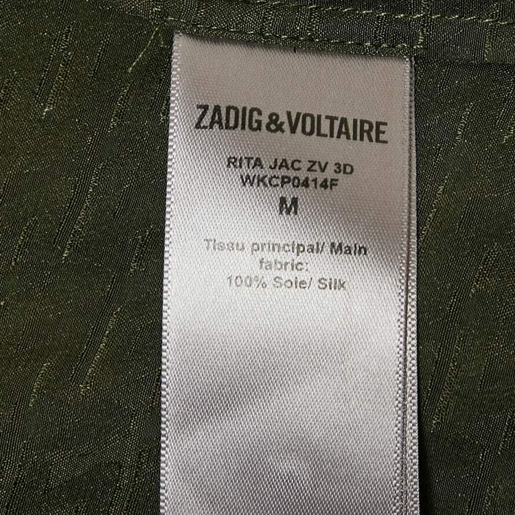 Pre Owned Zadig & Voltaire Green Logo Jacquard Silk Asymmetric Tie-Up Detail Midi Dress M