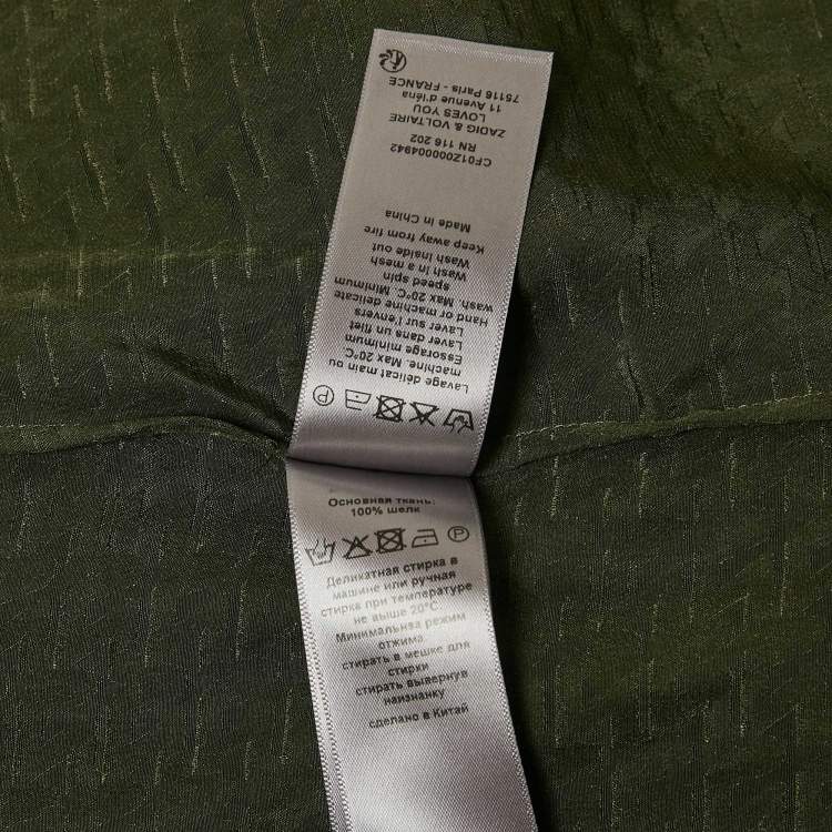 Pre Owned Zadig & Voltaire Green Logo Jacquard Silk Asymmetric Tie-Up Detail Midi Dress M