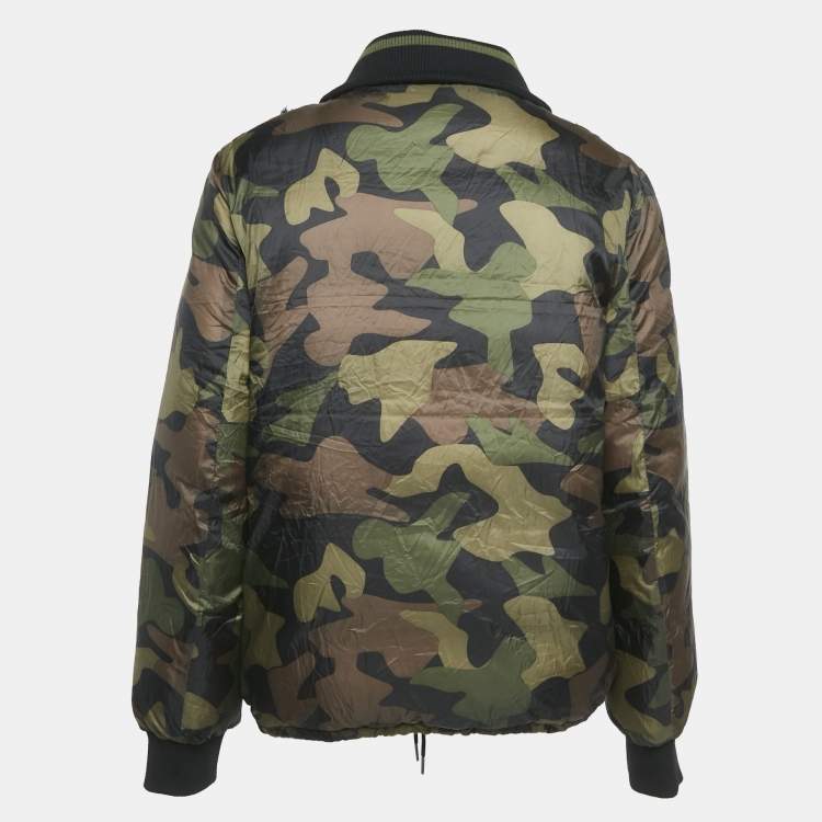 Pre Owned Zadig & Voltaire Black/Green Printed Fur Trim Nylon Reversible Kitch Jacket M