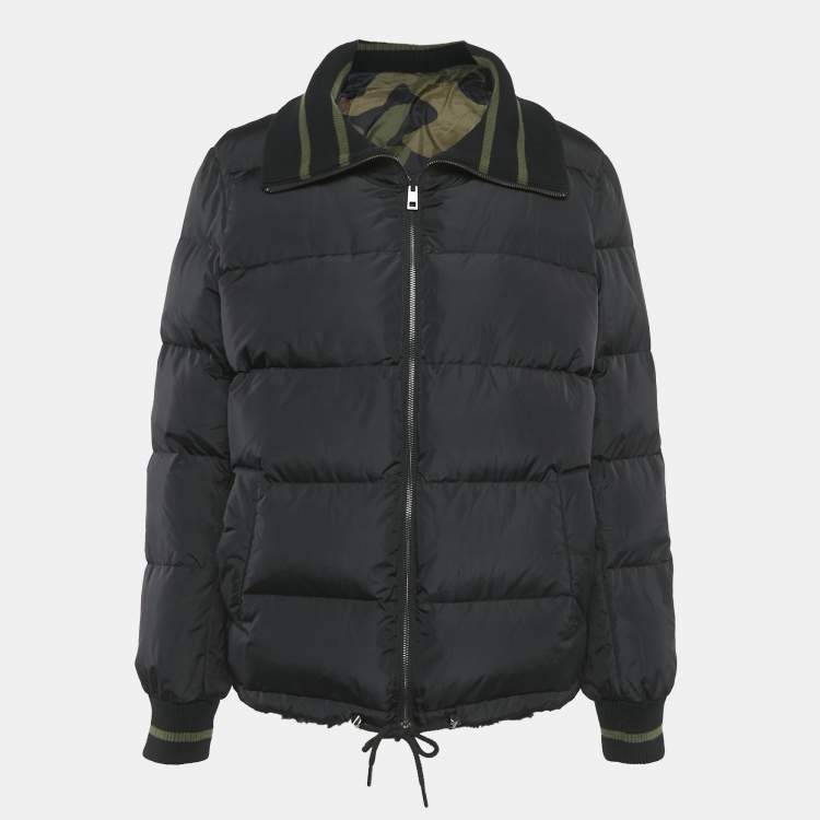 Pre Owned Zadig & Voltaire Black/Green Printed Fur Trim Nylon Reversible Kitch Jacket M