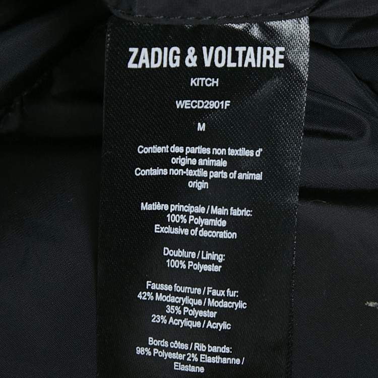 Pre Owned Zadig & Voltaire Black/Green Printed Fur Trim Nylon Reversible Kitch Jacket M