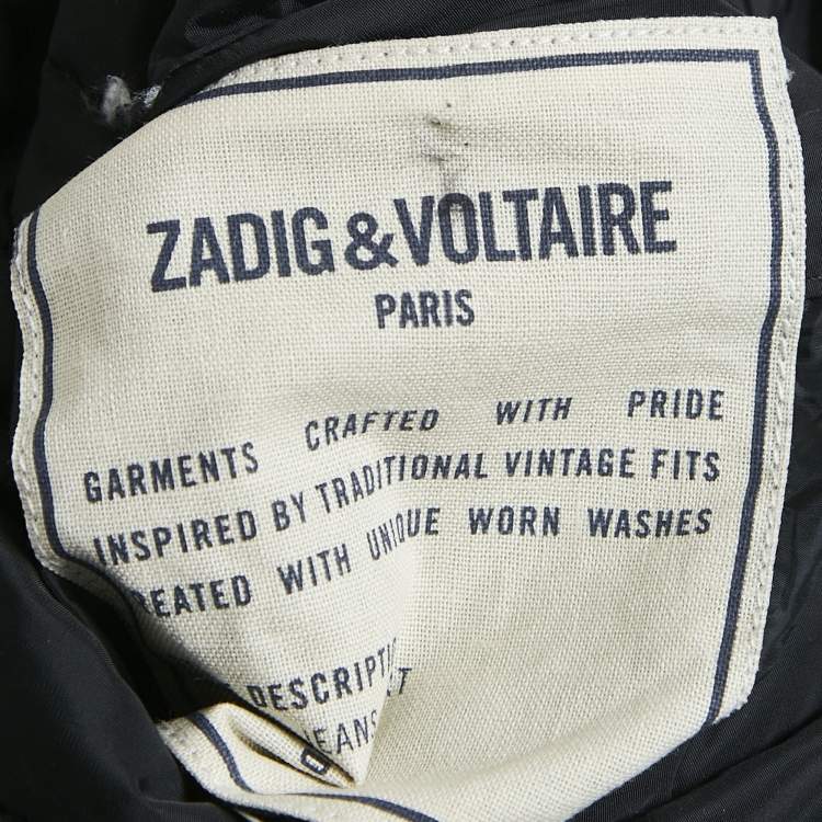 Pre Owned Zadig & Voltaire Black/Green Printed Fur Trim Nylon Reversible Kitch Jacket M