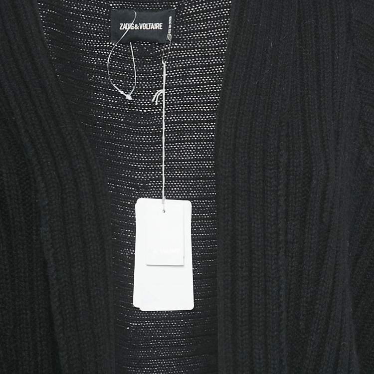 Pre Owned Zadig & Voltaire  Black Rib Knit Open Front Cambi Cardigan One Size 