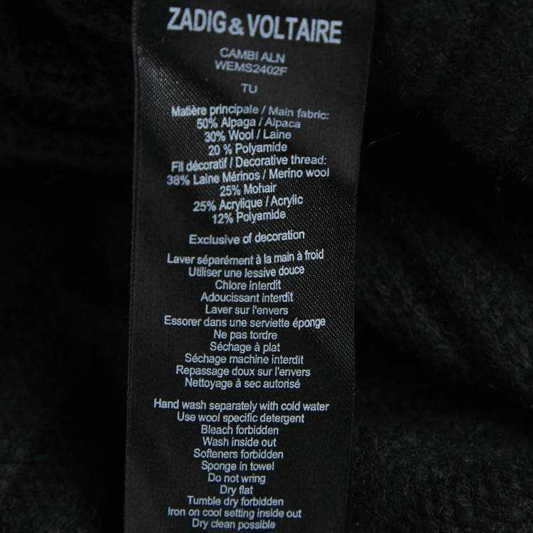Pre Owned Zadig & Voltaire  Black Rib Knit Open Front Cambi Cardigan One Size 