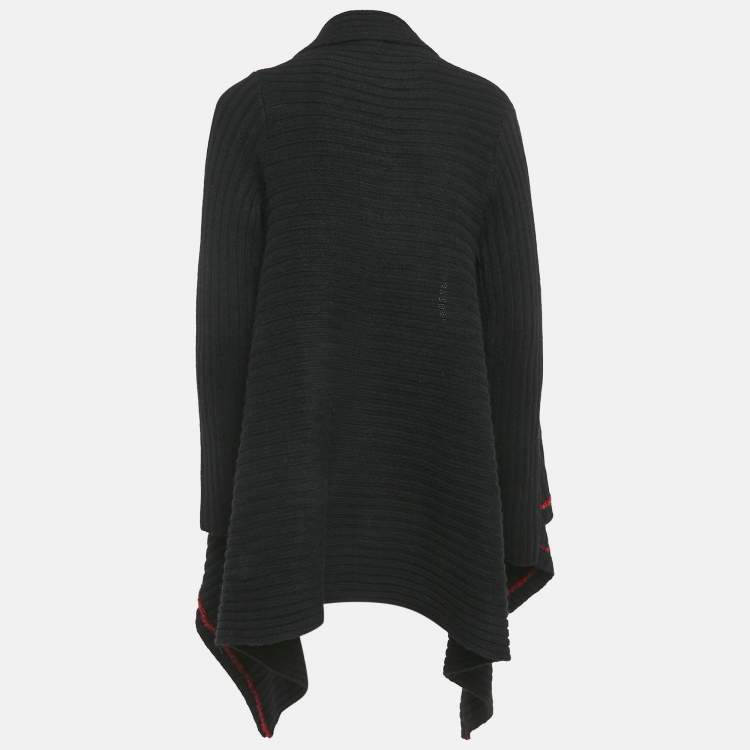 Pre Owned Zadig & Voltaire  Black Rib Knit Open Front Cambi Cardigan One Size 