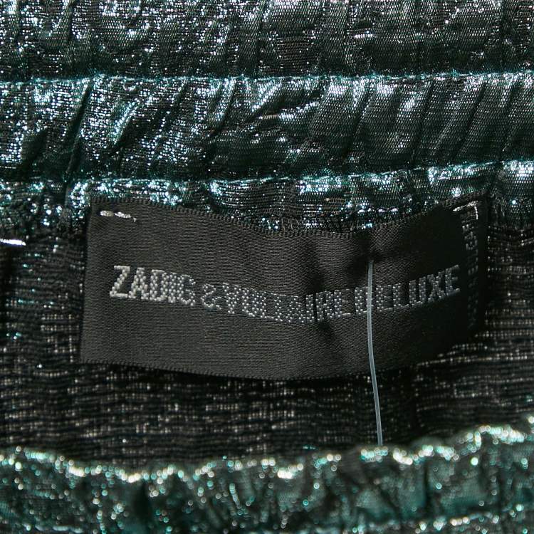 Pre Owned Zadig & Voltaire Metallic Blue Patterned Lurex Josa Bis Jac Deluxe Mini Skirt S
