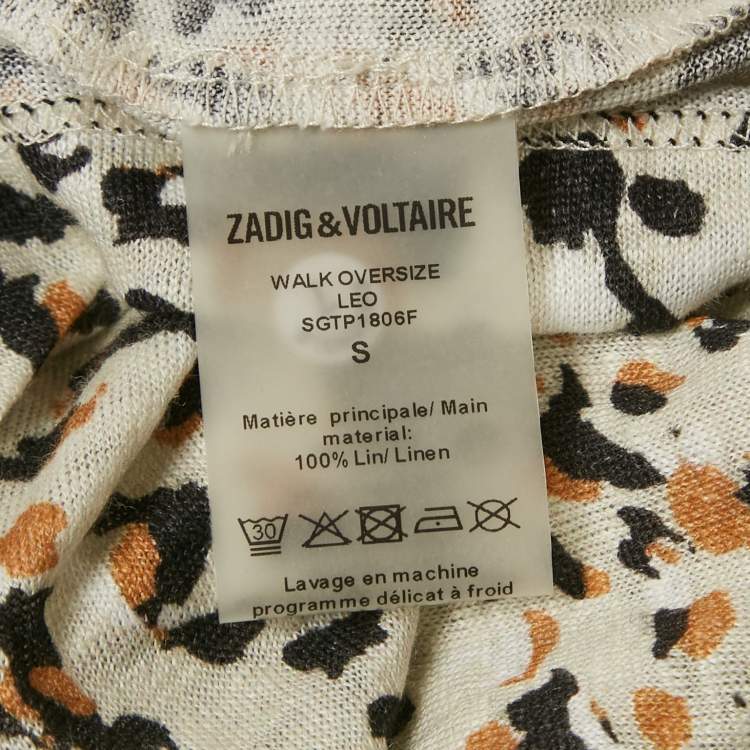 Pre Owned Zadig & Voltaire Beige Leopard Print Gauze Jersey Walk Oversized T-Shirt M