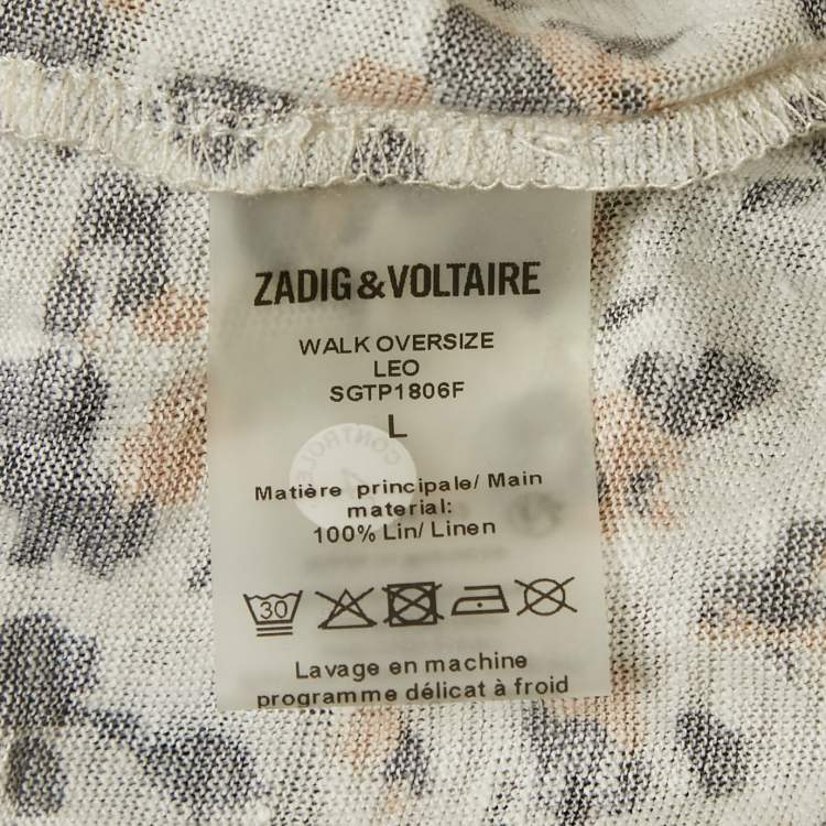 Pre Owned Zadig & Voltaire Beige Leopard Print Gauze Jersey Walk Oversized T-Shirt L