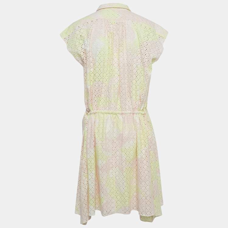 Pre Owned Zadig & Voltaire Pink/Yellow Camouflage Print Broderie Anglaise Cotton Requiem Dress L
