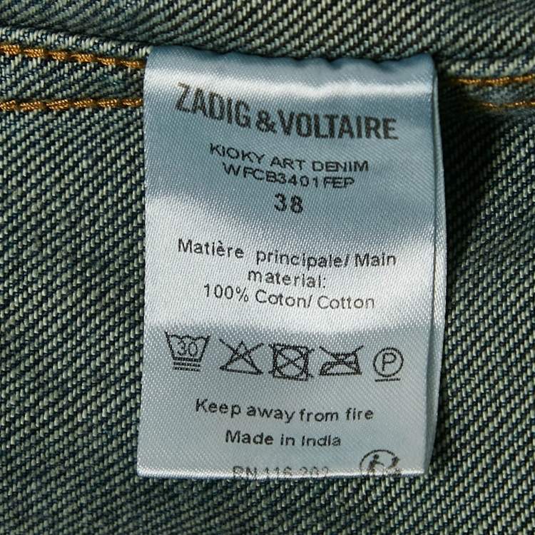 Pre Owned Zadig & Voltaire Blue Denim Button Front Kioky Art Jacket M