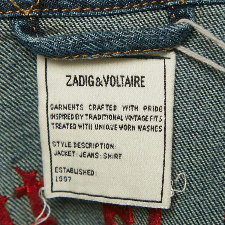 Pre Owned Zadig & Voltaire Blue Denim Button Front Kioky Art Jacket M
