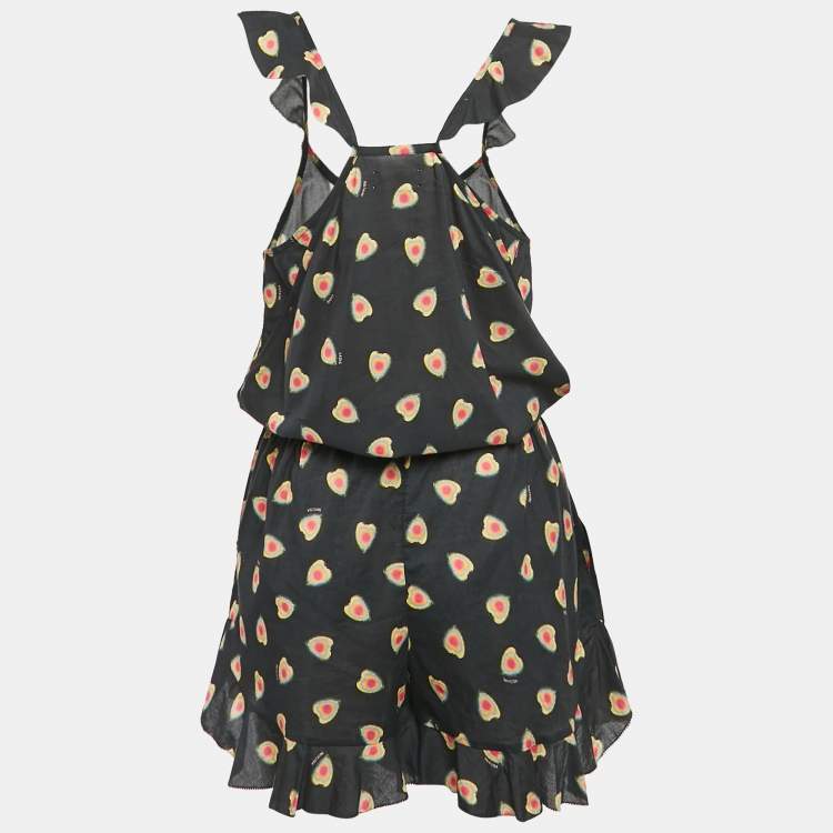 Pre Owned Zadig & Voltaire Black Call Print Cotton Coeur Playsuit M