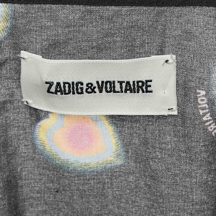 Pre Owned Zadig & Voltaire Black Call Print Cotton Coeur Playsuit M